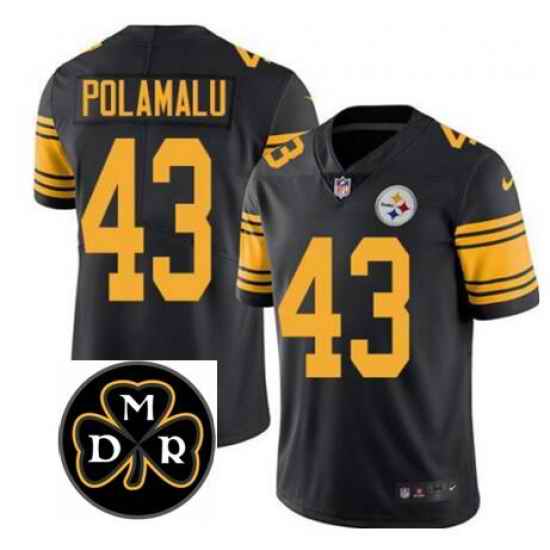 Nike Steelers Troy Polamalu Black Men's Stitched NFL Stitched MDR Patch Limited Rush Jersey